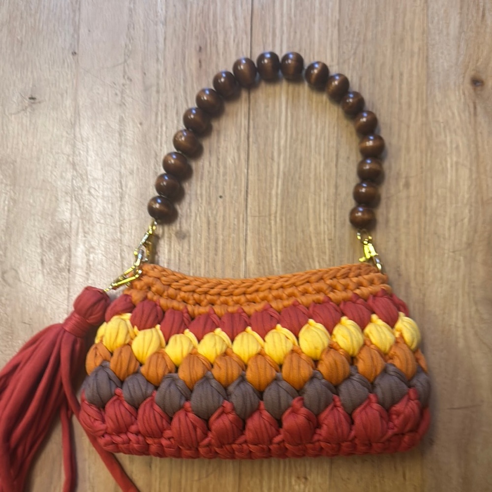 Handcrafted Multicolor Woven Bag with Beaded Handle